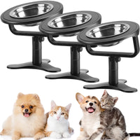 Singhoow 3 Pcs Adjustable Raised Cat Food Bowl Tilted Cat Elevated Food Bowl Small Slow Feeder Dog Bowls with Removable Stainless Steel Food and Water Bowl Dish for Dogs Cats Pets(Black)