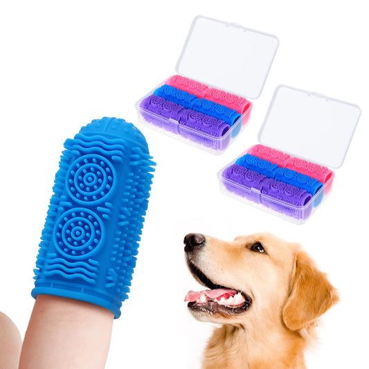 MEWTOGO Dog Toothbrush - Finger Toothbrush for Medium Large Dogs 360° Food Grade Silicone Dog Tooth Brushing Kit with Storage Box for Dog Teeth Cleaning Dental Care 12 Pcs