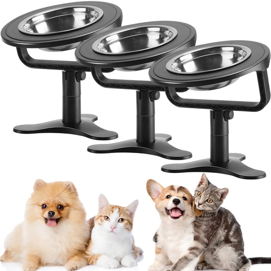 Singhoow 3 Pcs Adjustable Raised Cat Food Bowl Tilted Cat Elevated Food Bowl Small Slow Feeder Dog Bowls with Removable Stainless Steel Food and Water Bowl Dish for Dogs Cats Pets(Black)